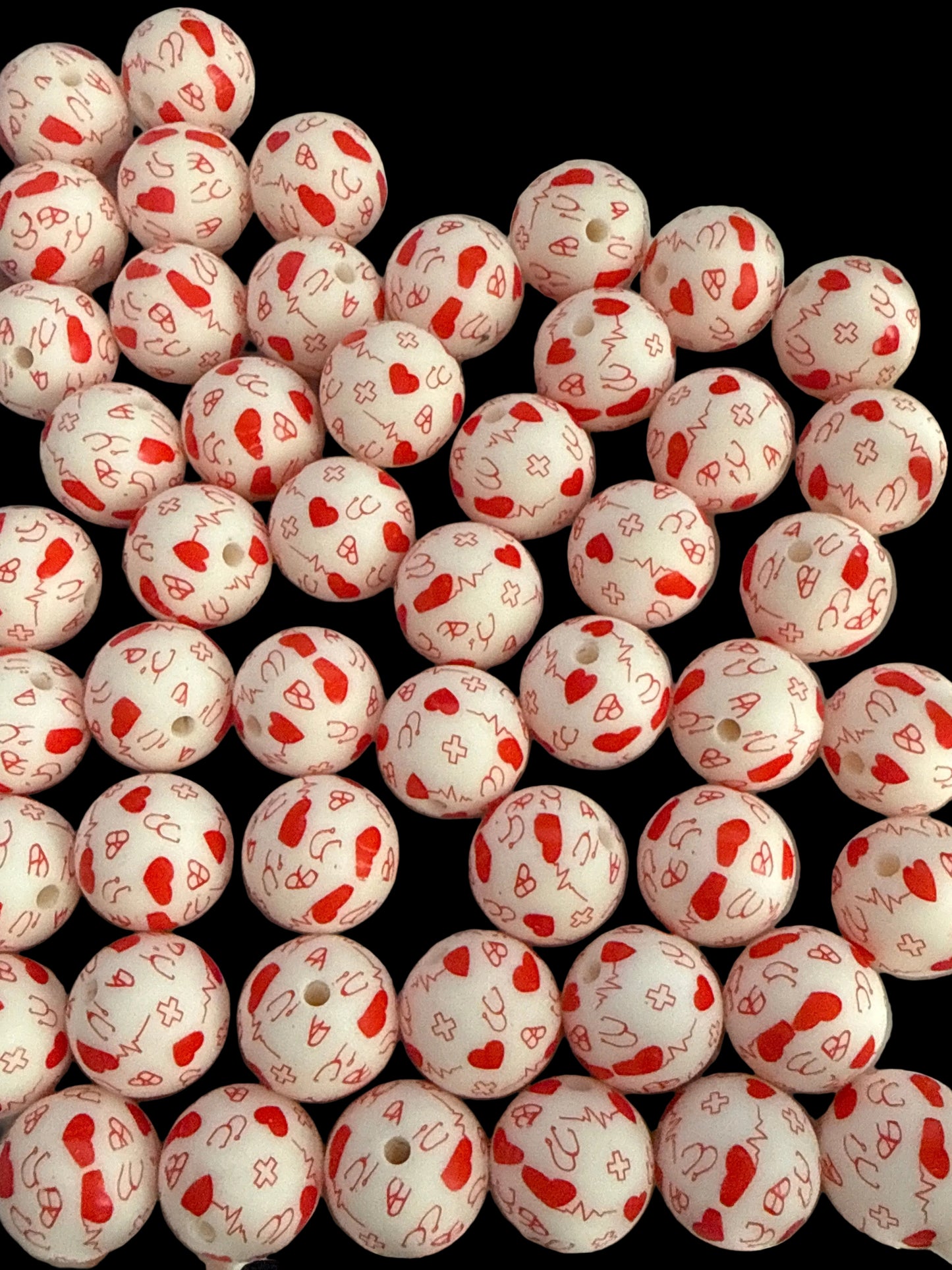 SILB9- (10PCS) 15mm Round Red/White Nurse Stethoscope/Heartrate/Heart mix of SILICONE beads for DIY