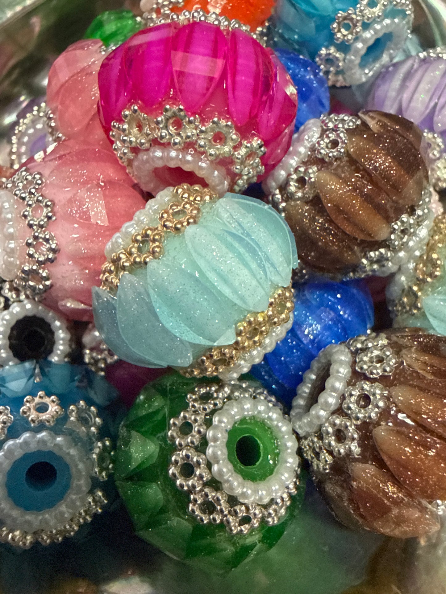 R164- (5PCS) 20mm Fancy Round Mixed AB Colors Gems/Rhinestone Beads for DIY