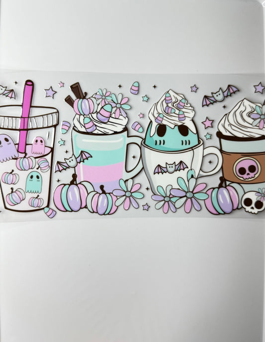 C43- Pastel Ghosts, skulls, pumpkins, candy, and flowers Halloween Drink Theme 16OZ UV DTF Transfer Wrap/Sticker for Cup/Tumbler
