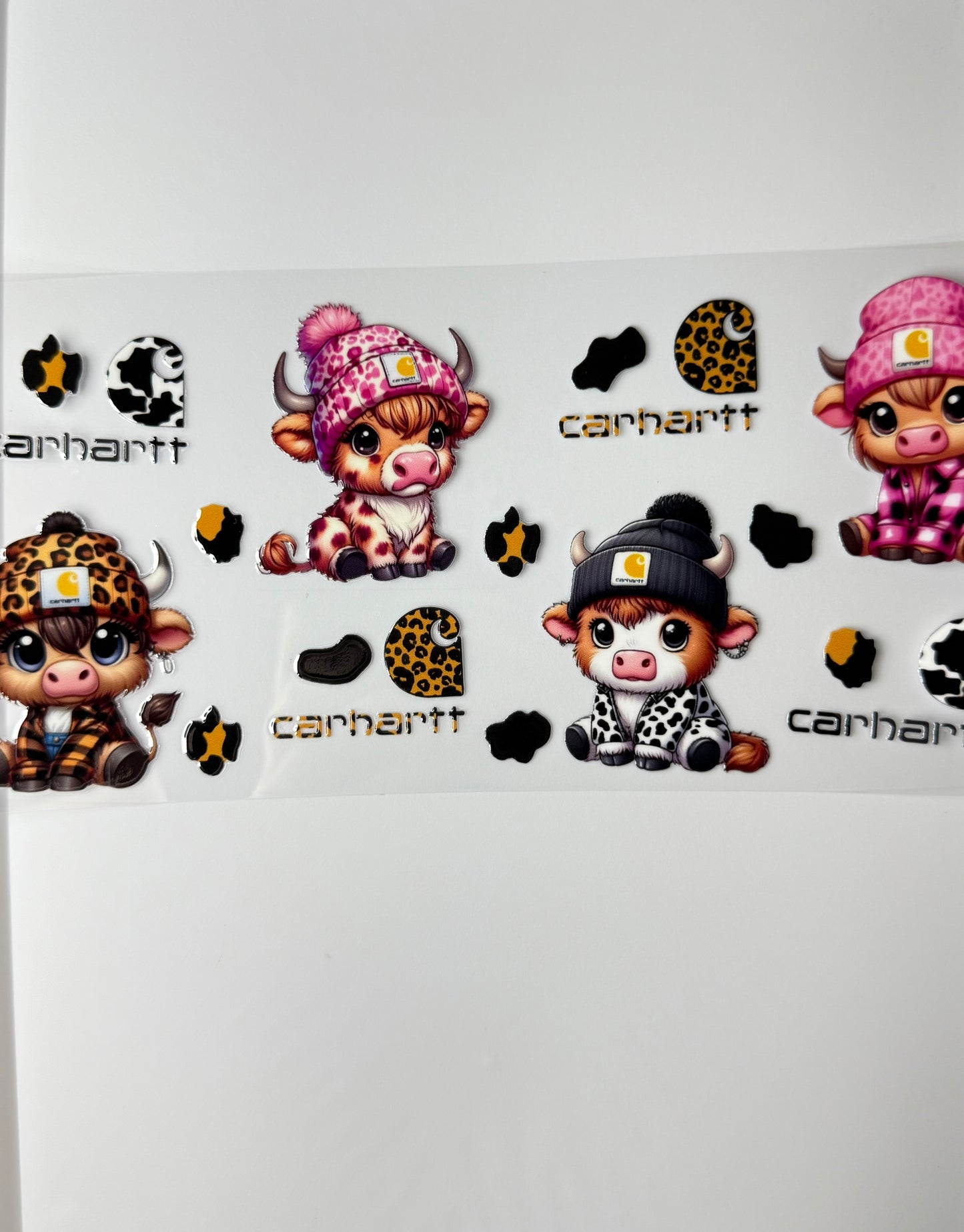 C79- Carharrt Cute cows with Camo beanies 16OZ UV DTF Transfer Wrap/Sticker for Cup/Tumbler