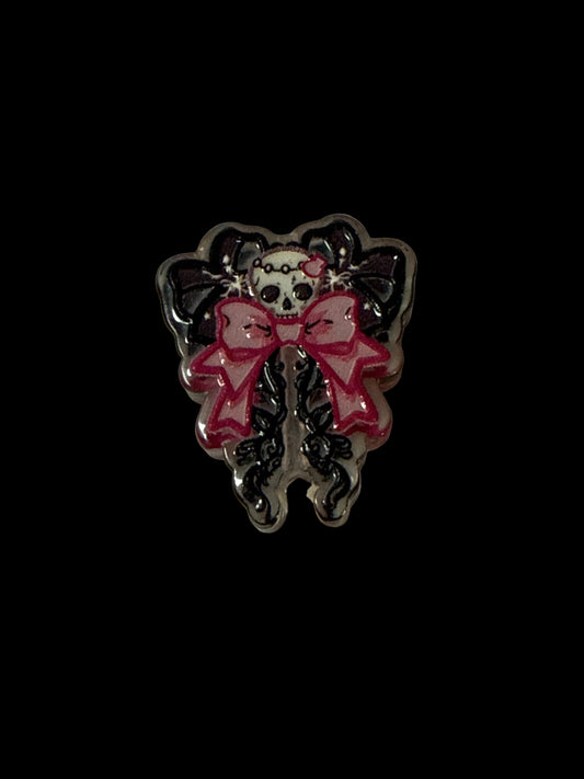 F/ACR17- (1)PC 1" Black/Pink Skull BOW Acrylic Focal Bead for DIY Pens, Keychains, Wristlets, Cup Charms, Car Charms ETC