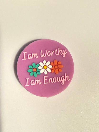 F/Q86 (1)PC 1.1" Choose your color- Round I am worthy I am enough Focal Bead for DIY Keychains, Wristlets, Cup Charms, Car Charms ETC