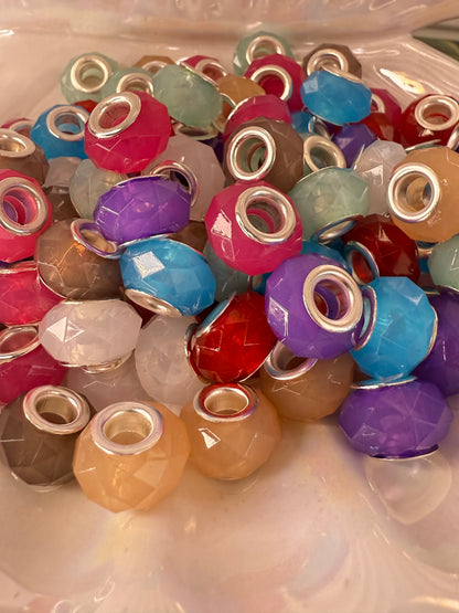 R73-(10PCS) 14mm Multi Color JELLY CLEAR Diamond Faceted Round Style With Metal Core Spacer Acrylic Beads for DIY