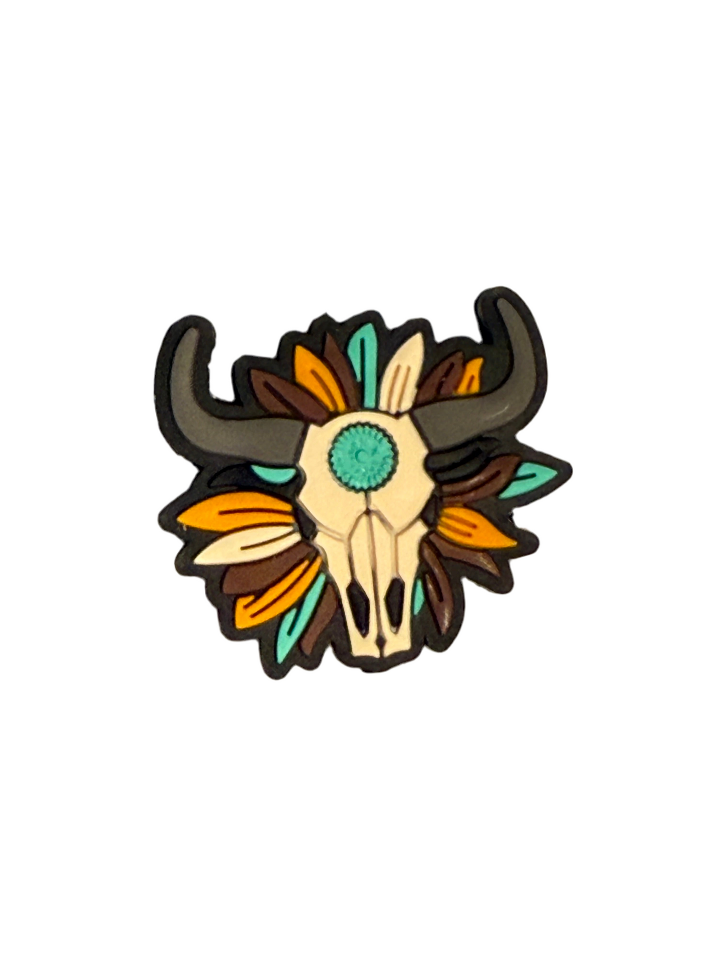 F/C30- (1)PC 1.1" Western/Aztec Bull Skull W/Flower Focal Bead for DIY Keychains, Wristlets, Cup Charms, Car Charms ETC