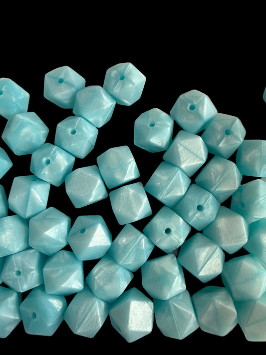 SILB25- (10PCS) 18mm Hexagon SHIMMERING OPAL SKY BLUE Color SILICONE beads for DIY