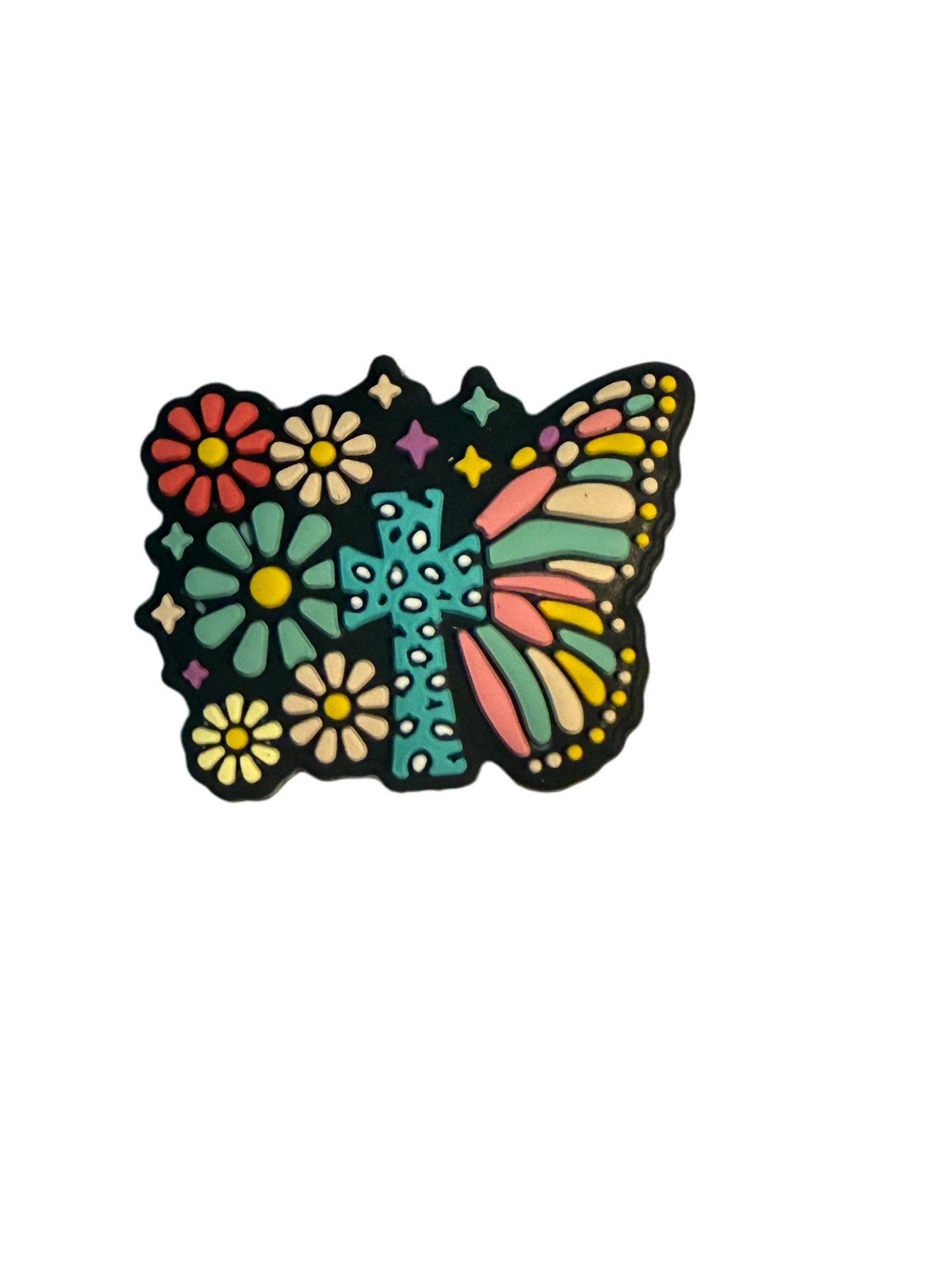 F/A34- (1)PC 1.2" Cross Butterfly W/ Colorful Flower Wing Focal Bead for DIY Keychains, Wristlets, Cup Charms, Car Charms ETC
