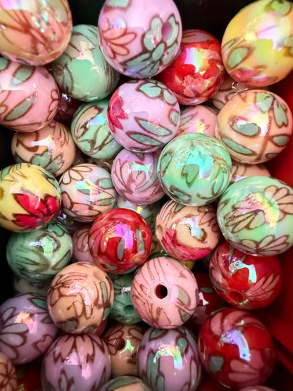 B1- (10PCS) 16mm Mixed Color UVAB Flower Bubblegum Mixed Acrylic Beads for DIY