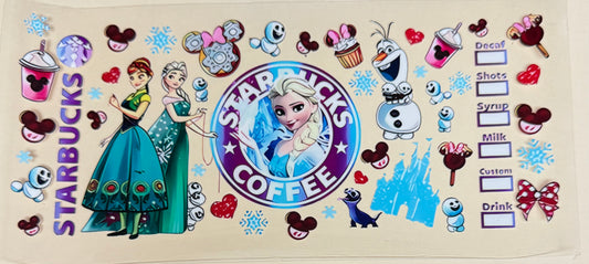 C494- (1PC) FROZEN 16OZ UV DTF Transfer Wrap/Sticker for Cup/Tumbler