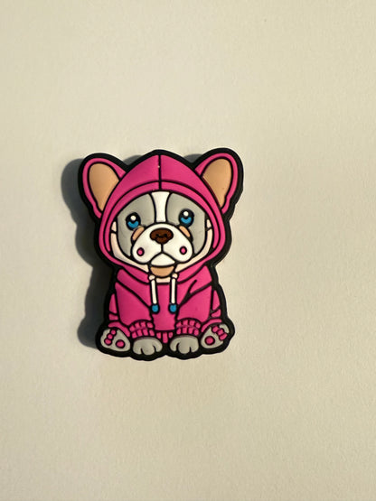 F/A25- (1)PC 1.3" Choose your color- Cute French Dog W/Hoodie Focal Bead for DIY Keychains, Wristlets, Cup Charms, Car Charms ETC