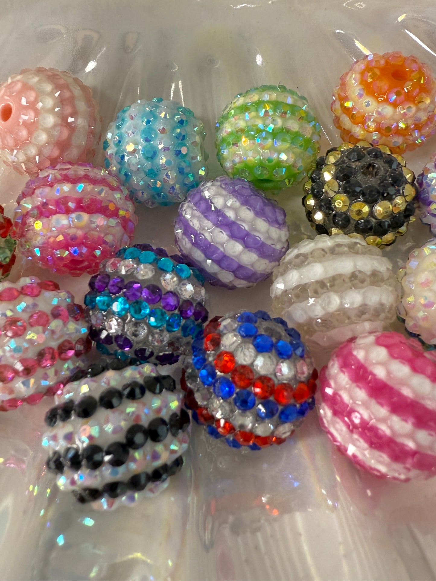 R17- MIXED COLOR (5PCS) 20mm Striped solid AB and Clear Jelly Bubblegum Acrylic RHINESTONE Beads for DIY