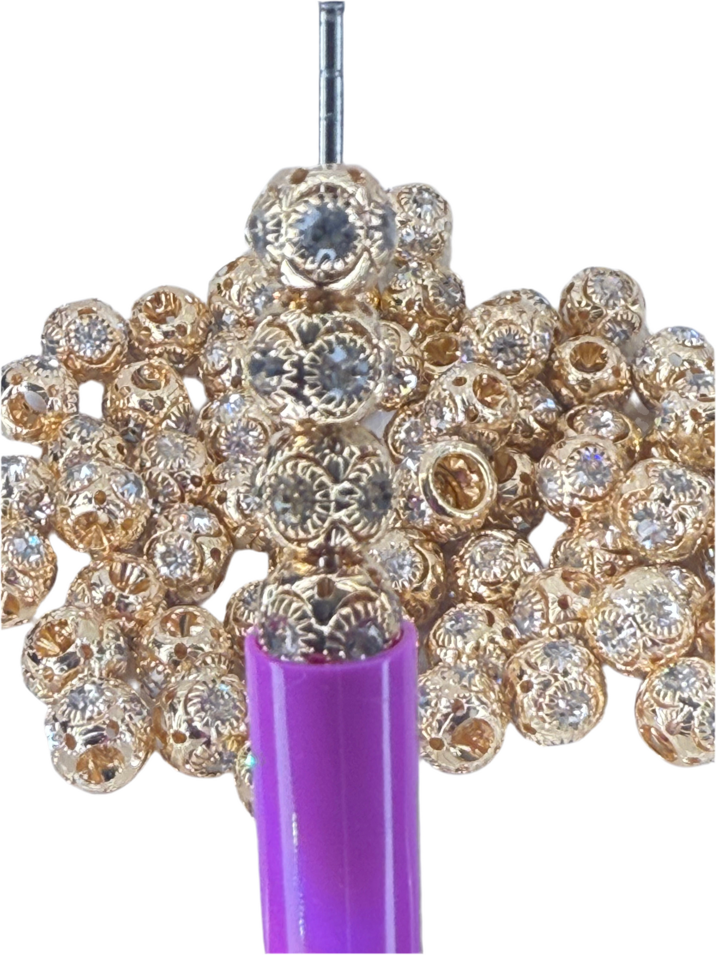 R86-(10PCS) 10mm High-Quality Gold Round W/Rhinestone Alloy Spacer/Wheel Beads for DIY
