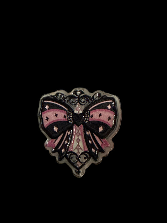 F/ACR11- (1)PC 1" Black/Pink BOW Acrylic Focal Bead for DIY Pens, Keychains, Wristlets, Cup Charms, Car Charms ETC