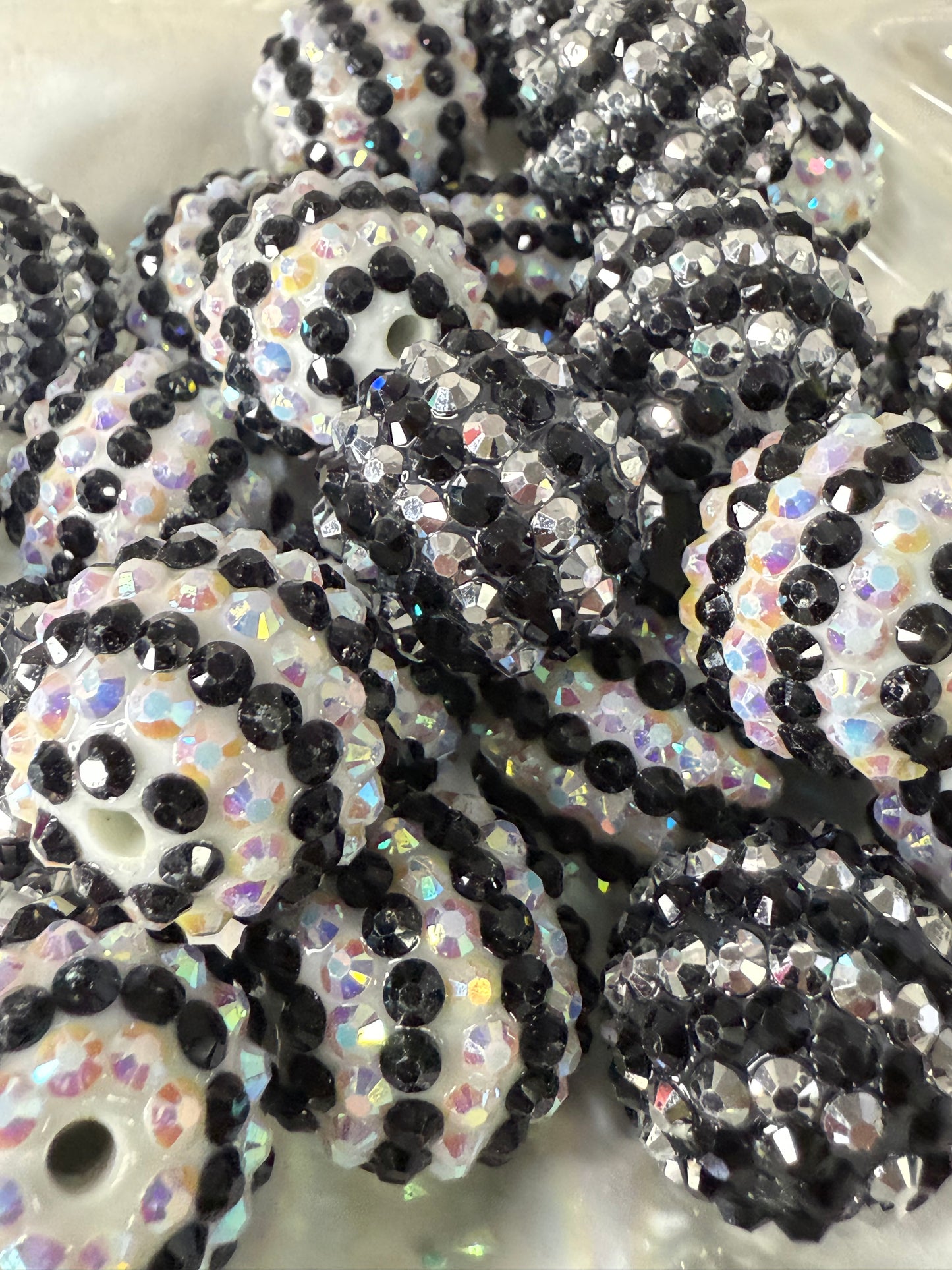 R17- BLK/WHT AB and Silver/BLK (10PCS) 20mm Striped Solid and AB Jelly Bubblegum Acrylic RHINESTONE Beads for DIY