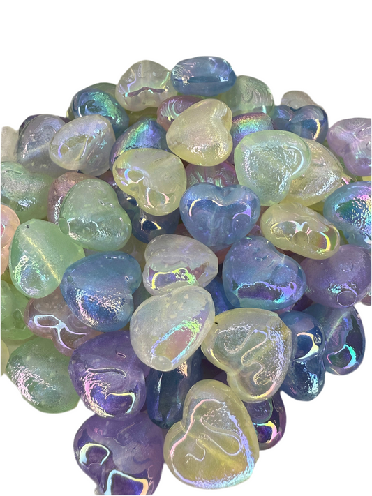 SB2-4-(10PCS) 18mm 3D Multicolor UVAB Iridescent Hearts W/ LUMINOUS GLOW Flecks Beads DIY