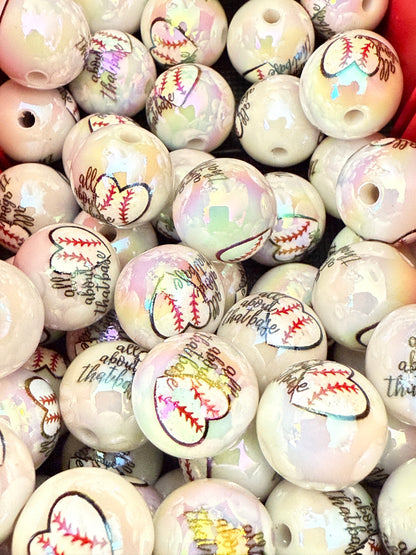 B8- (10PCS) 16mm White UVAB All about that base Sports Bubblegum Acrylic Beads for DIY