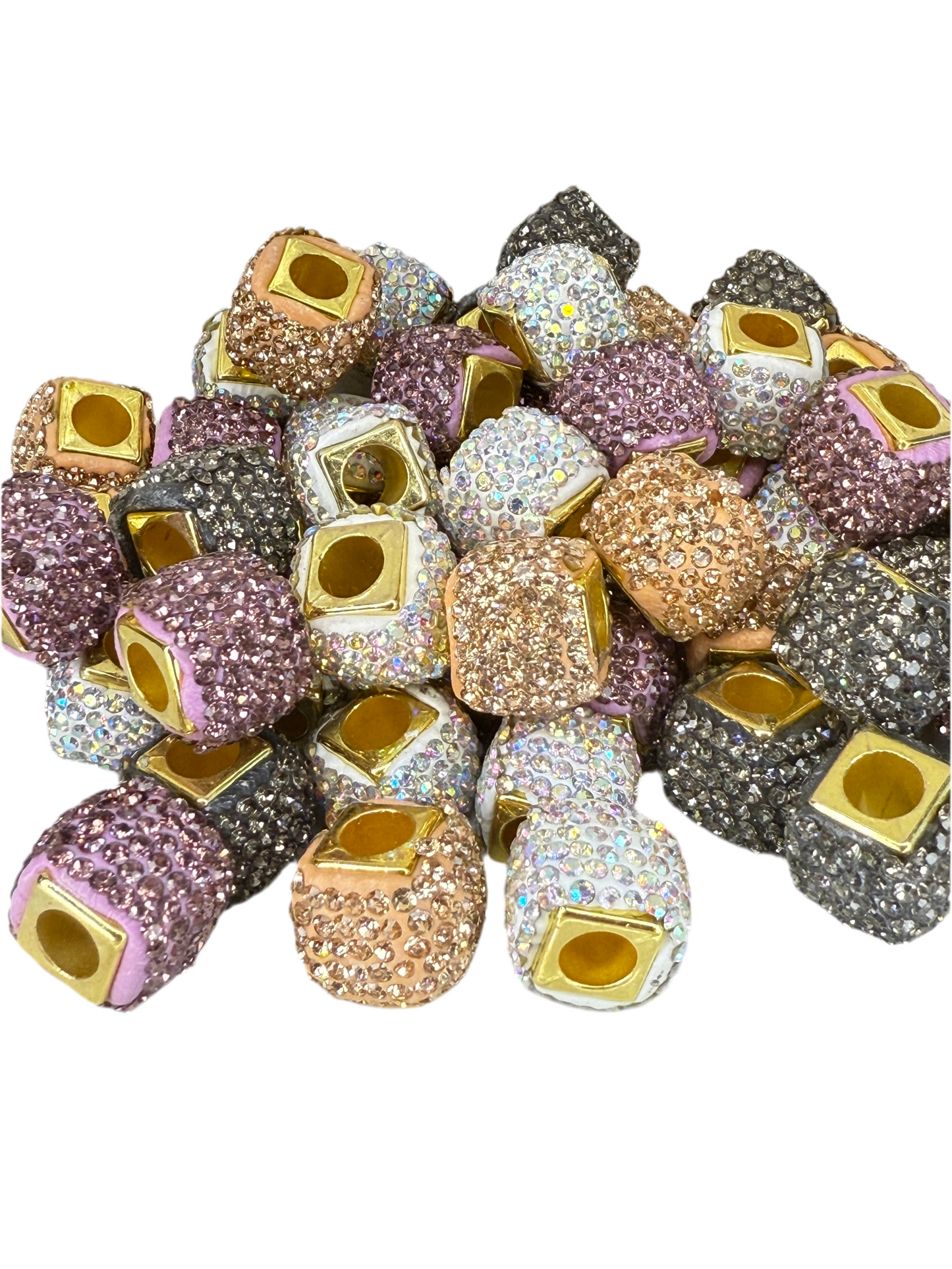 R84-(10PCS) 15mm High-Quality Multi Color Rhinestone Square Style W/Metal Core Spacer/Wheel Beads for DIY