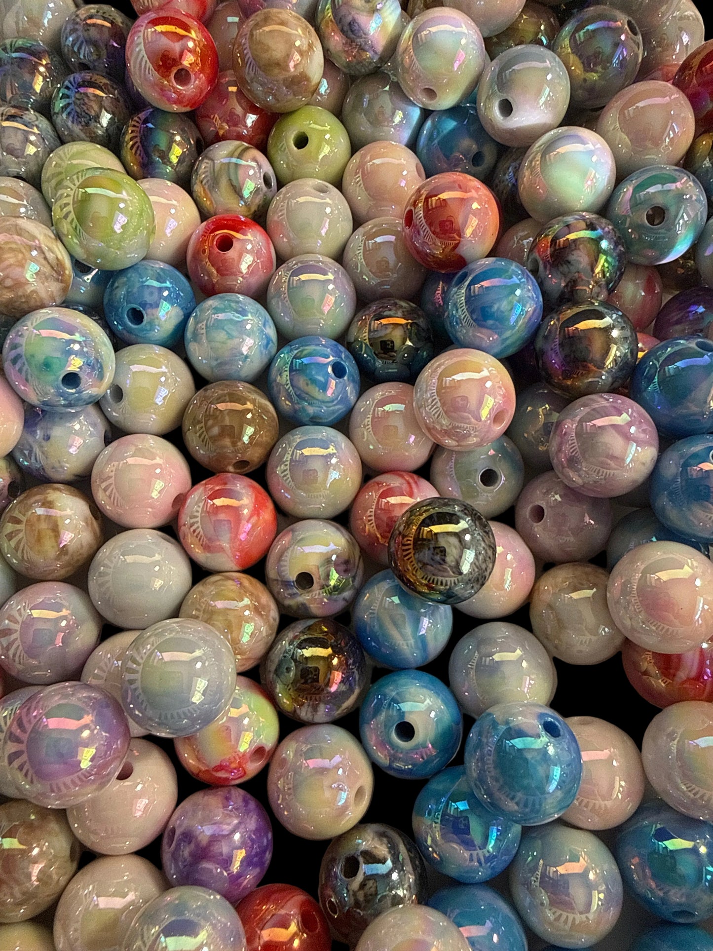 B71- (10PCS) 15mm Round Mixed Colors Marble/Swirl UVAB Acrylic Beads for DIY