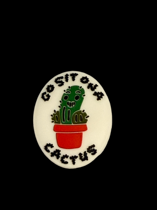 F/C9- (1)PC 1.2" Oval Go sit on a cactus W/Cactus in planter Focal Bead for DIY Keychains, Wristlets, Cup Charms, Car Charms ETC