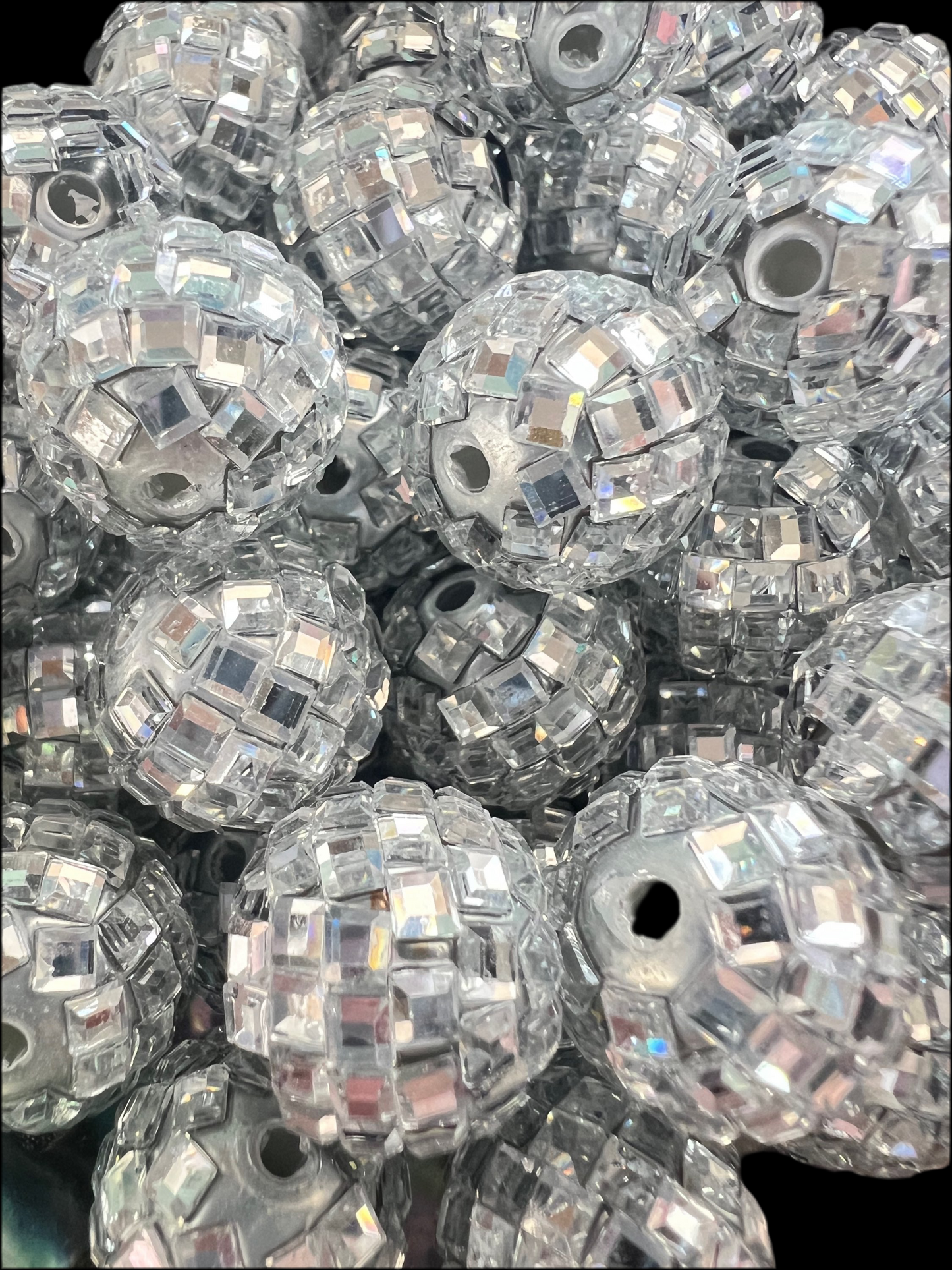 R108 (10PCS)- 16mm Silver/Chrome DISCO Mirror Round Acrylic Rhinestone Beads