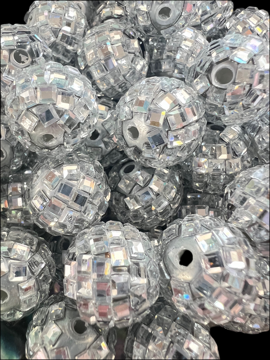 R108 (10PCS)- 16mm Silver/Chrome DISCO Mirror Round Acrylic Rhinestone Beads