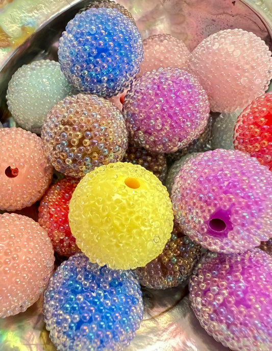 R25- (10PCS) 20mm Mixed Color Bubblegum Acrylic Beads Coated with Mini Clear AB Bubble Beads for DIY