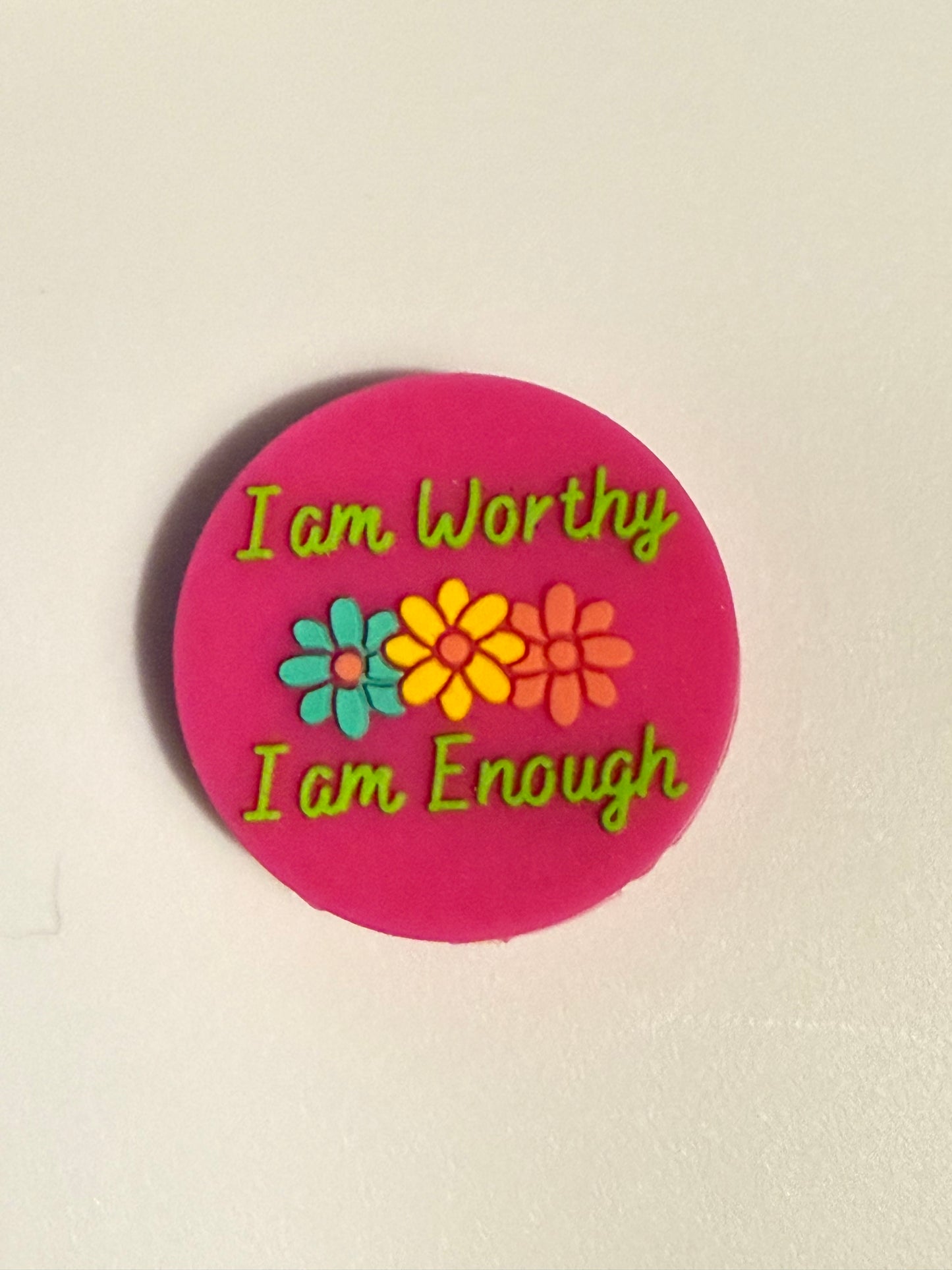 F/Q86 (1)PC 1.1" Choose your color- Round I am worthy I am enough Focal Bead for DIY Keychains, Wristlets, Cup Charms, Car Charms ETC