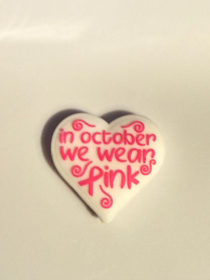 F/DX 18 (1)PC 1.2" Choose your color-Heart/In October we wear PINK W/Ribbon Focal Bead for DIY Keychains, Wristlets, Cup Charms, Car Charms ETC