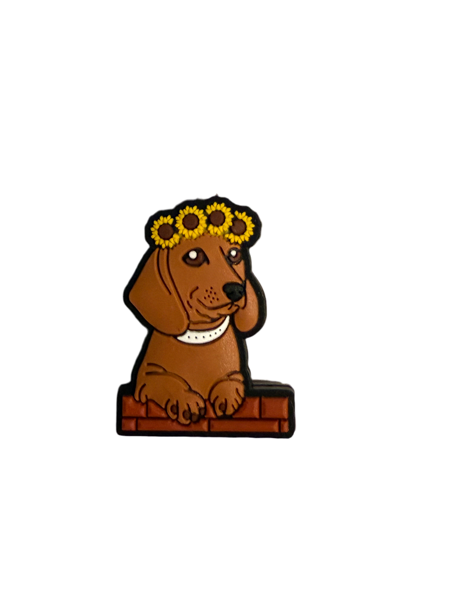 F/A17- (1)PC 1.3" Dach-Doxie Dog W/Sunflowers Focal Bead for DIY Keychains, Wristlets, Cup Charms, Car Charms ETC