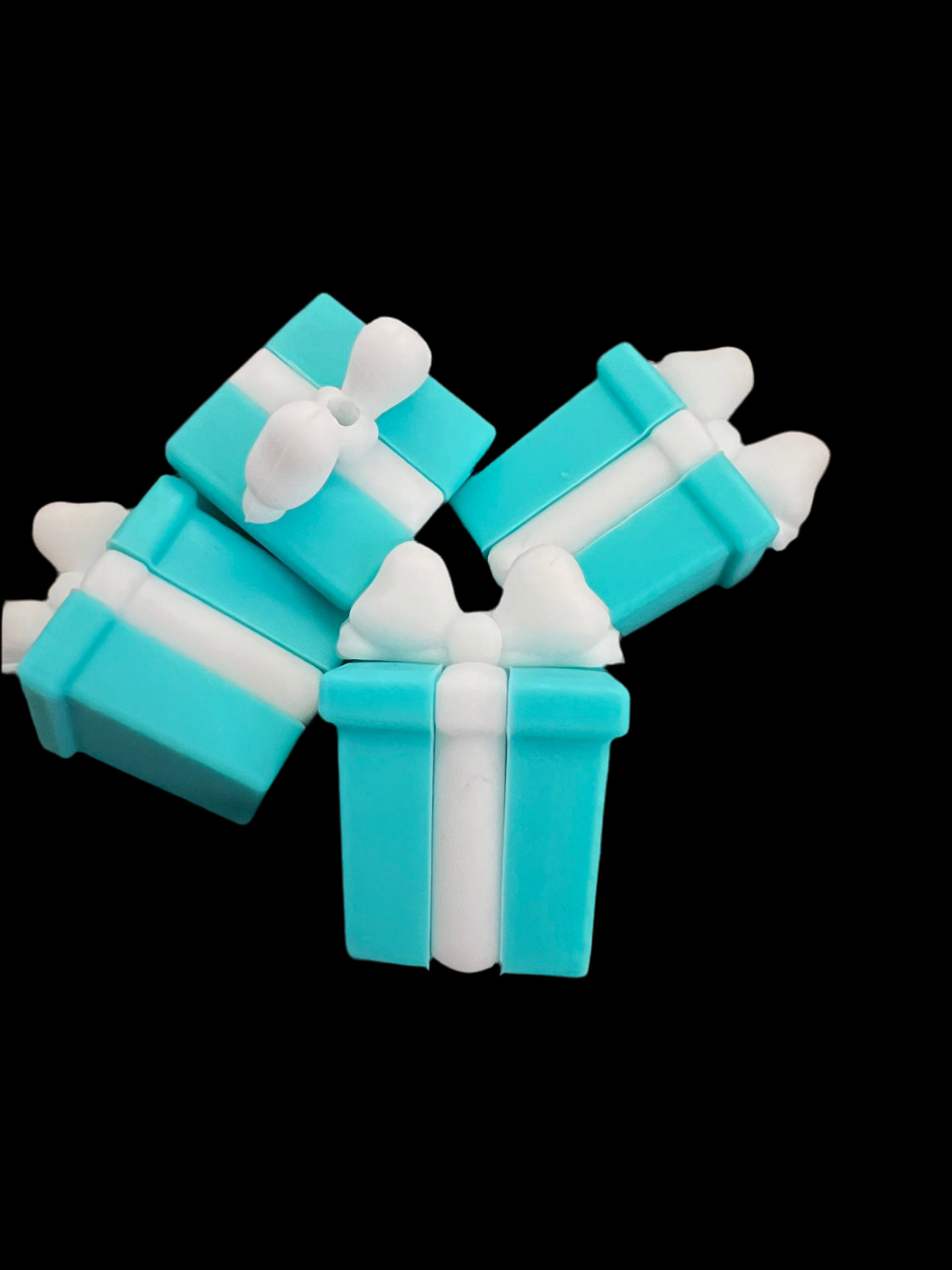 F/3D1- (1PC) 3D Azure Blue Gift Box/Present Silicone Focal Bead for DIY Keychains, Wristlets, Cup Charms, Car Charms ETC