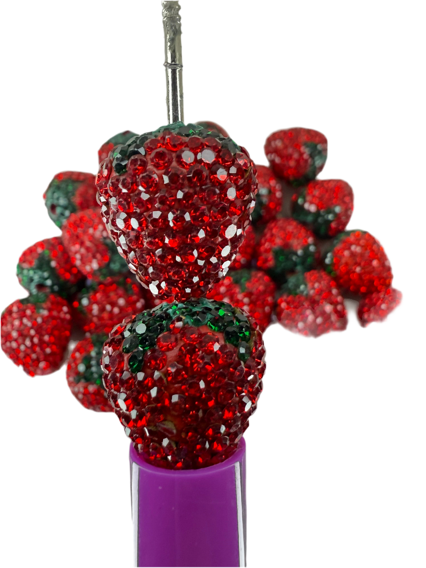 R53- (5PCS) 17mm Bright Red W/Green Strawberry Pave-rhinestones with Polymer Clay Core Beads for DIY
