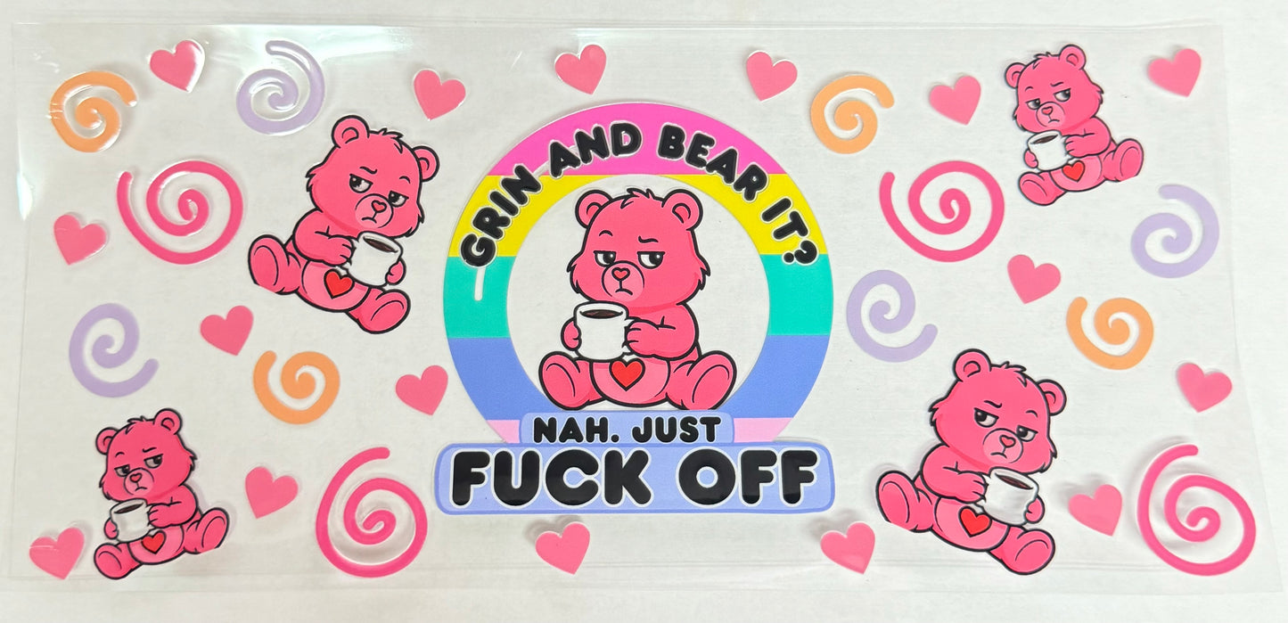 C582- (1PC) SWEAR BEAR 16OZ UV DTF Transfer Wrap/Sticker for Cup/Tumbler