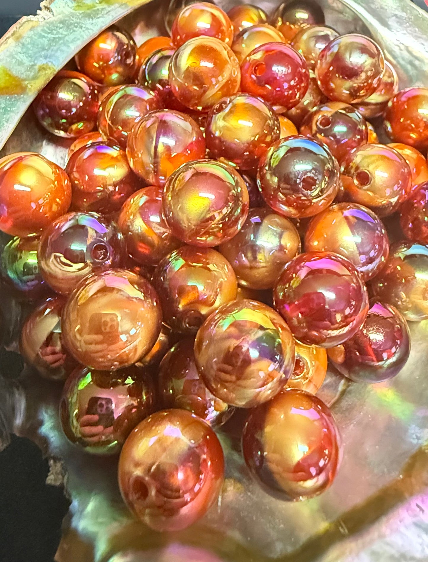 B36- (10 PCS) 13mm Copper/Gold/Fire Orange Mily Way Iridescent Galaxy Glitter Acrylic Beads For DIY