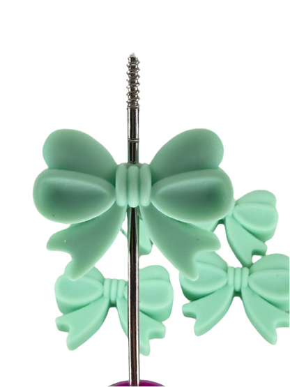 F11- (1)PC 1.1" Light Mint BOW Focal Bead for DIY Keychains, Wristlets, Cup Charms, Car Charms ETC