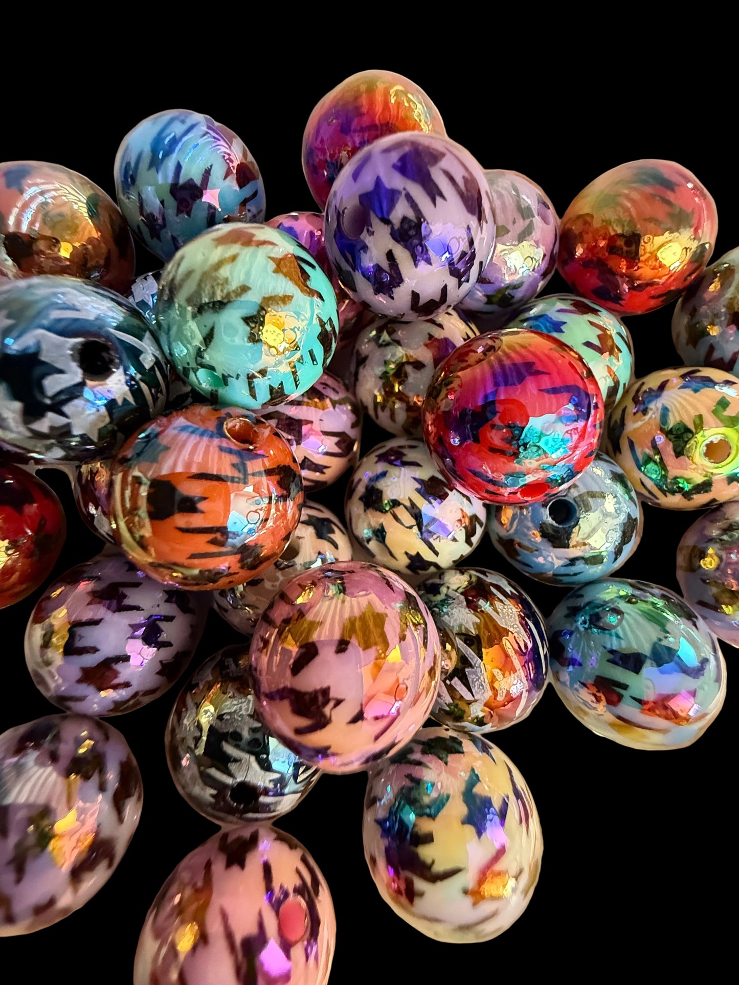 B15- (10PCS) 16mm Mixed Color Houndstooth UVAB Bubblegum Acrylic Beads for DIY