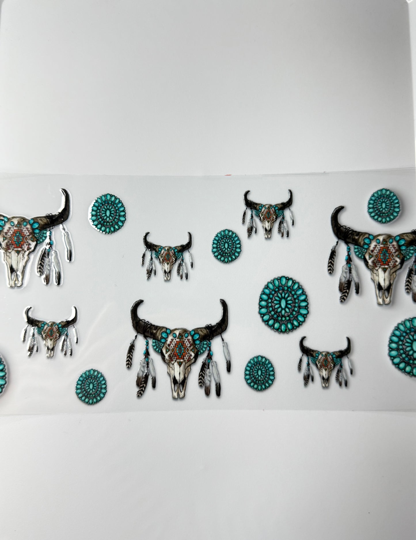 C9- Western Skull with Feathers & Turquoise 16OZ UV DTF Transfer Wrap/Sticker for Cup/Tumbler