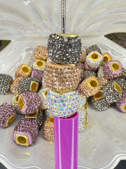 R84-(10PCS) 15mm High-Quality Multi Color Rhinestone Square Style W/Metal Core Spacer/Wheel Beads for DIY