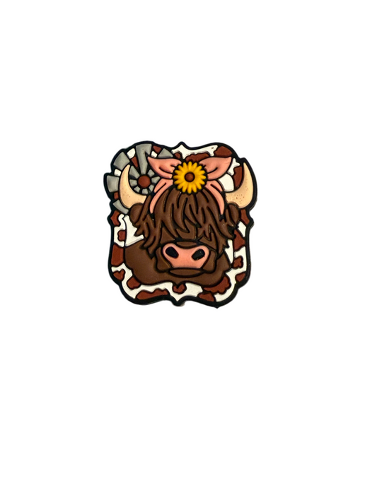 F/A9- (1)PC 1" Higland Cow W/SunFlower Headband Focal Bead for DIY Keychains, Wristlets, Cup Charms, Car Charms ETC