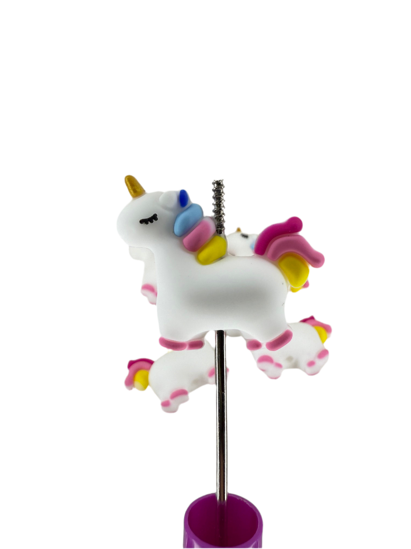 F26- (1)PC 1.1" 3D White/Rainbow Unicorn Focal Bead for DIY Keychains, Wristlets, Cup Charms, Car Charms ETC