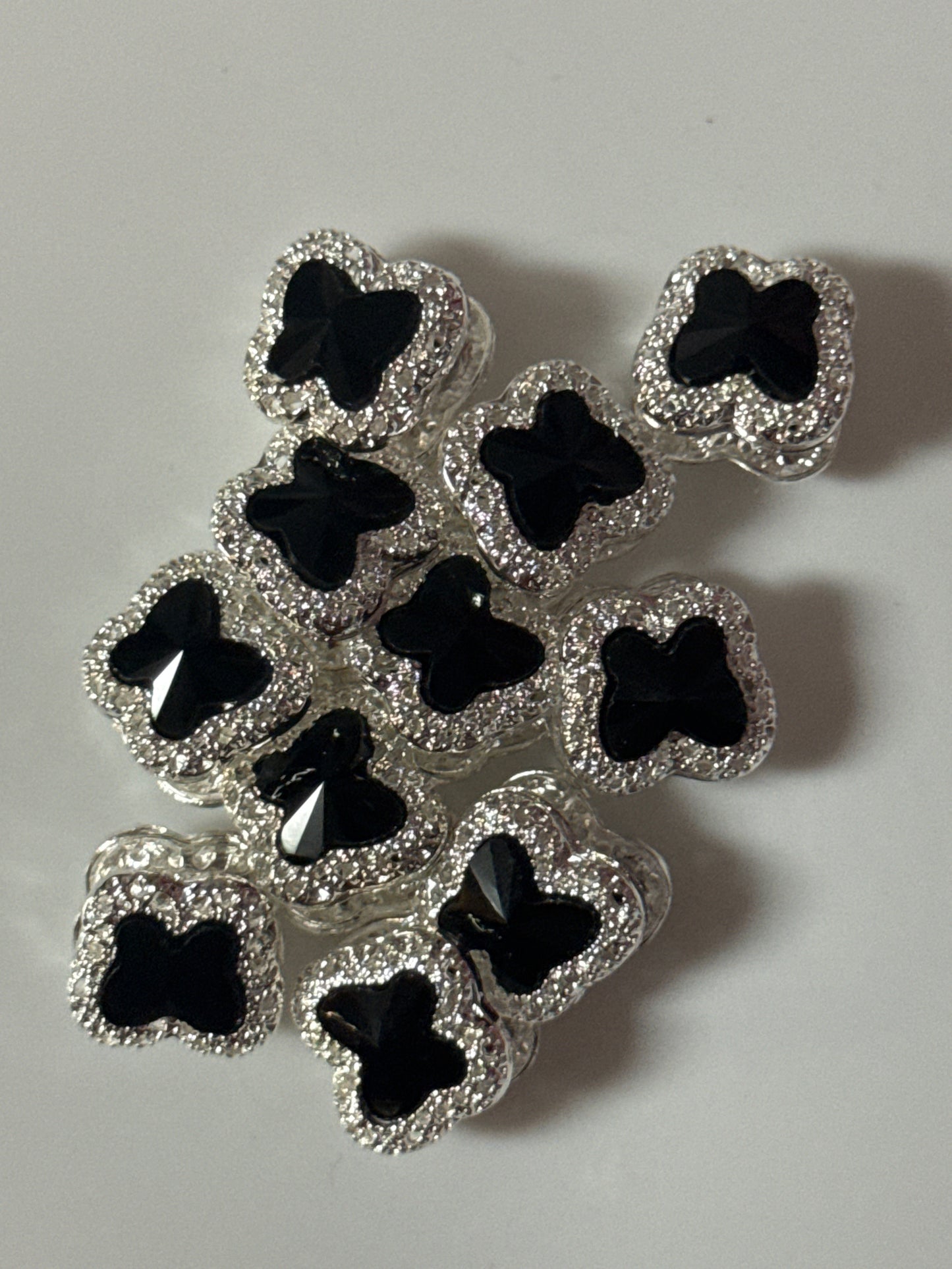 R114(1PC)- 15MM High Quality ALLOY BLK/Silver Rhinestone Butterfly