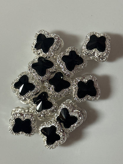 R114(1PC)- 15MM High Quality ALLOY BLK/Silver Rhinestone Butterfly