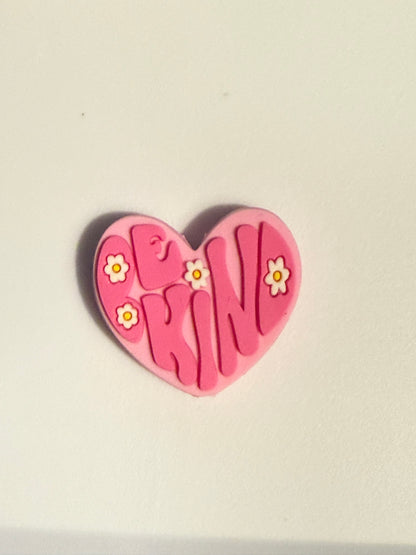 F/Q87 (1)PC 1.1" Choose your color- BE KIND Heart W/Flowers Focal Bead for DIY Keychains, Wristlets, Cup Charms, Car Charms ETC