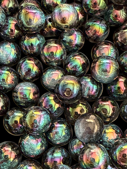 GGB9- (10PCS) 15mm STUNNING DARK BLUE/TEAL Rainbow UVAB Galaxy Shimmer Iridescent Acrylic Watermelon StripedBeads for DIY