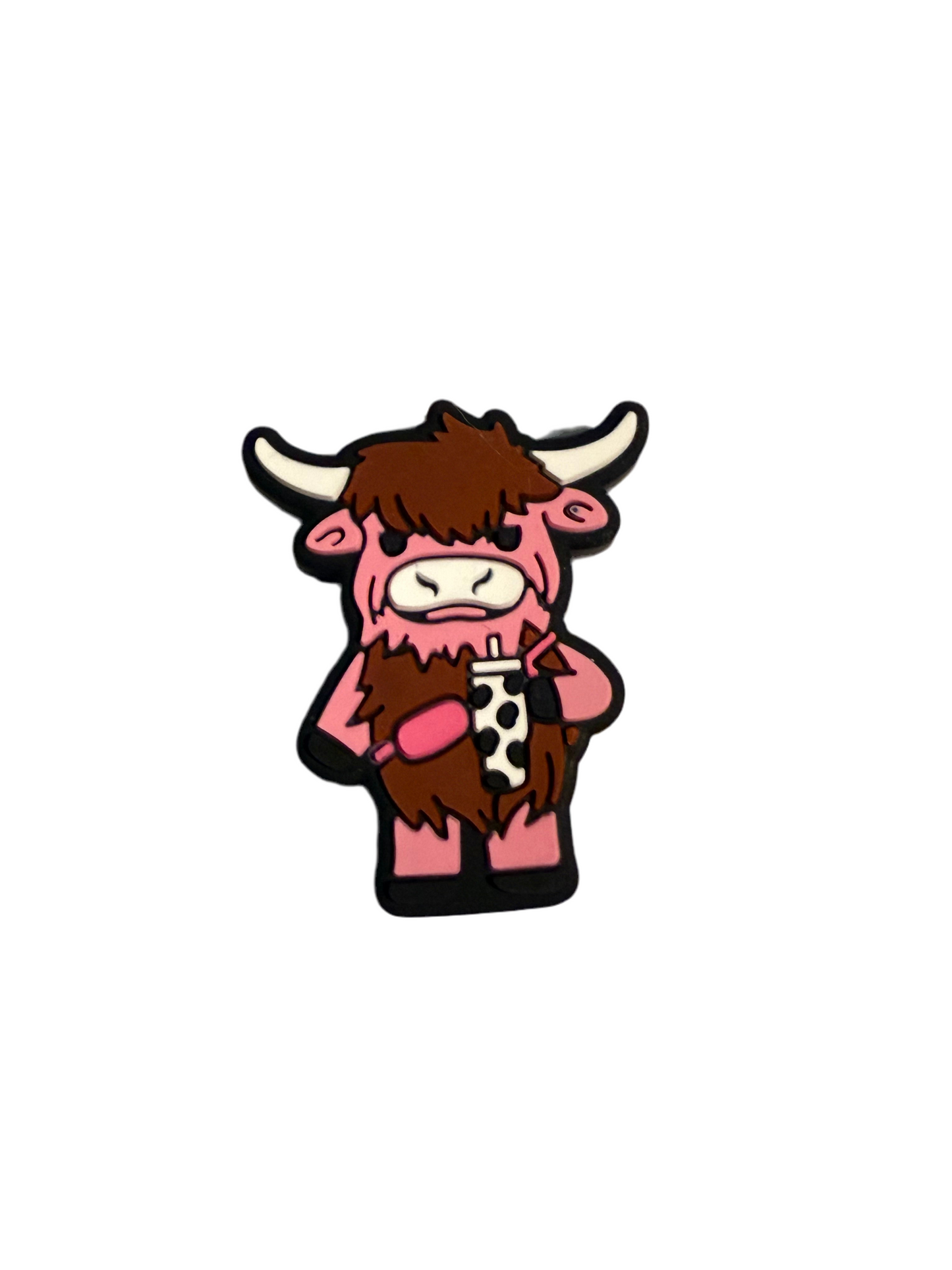 F/A6- (1)PC 1.2" Pink Highland Cow W/Cow Print Tumber Focal Bead for DIY Keychains, Wristlets, Cup Charms, Car Charms ETC