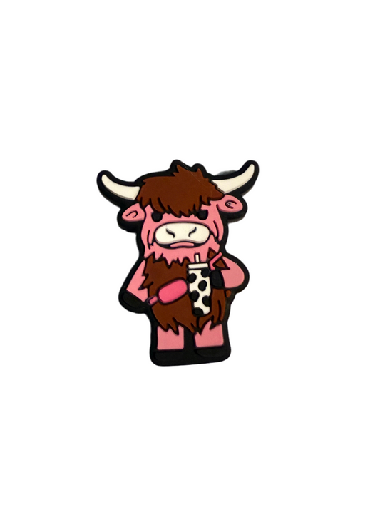 F/A6- (1)PC 1.2" Pink Highland Cow W/Cow Print Tumber Focal Bead for DIY Keychains, Wristlets, Cup Charms, Car Charms ETC
