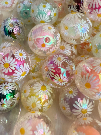B11- (10PCS) 16mm Daisy Clear Double Layer W/Mixed Color Centers UVAB Dance Bubblegum Mixed Acrylic Beads for DIY