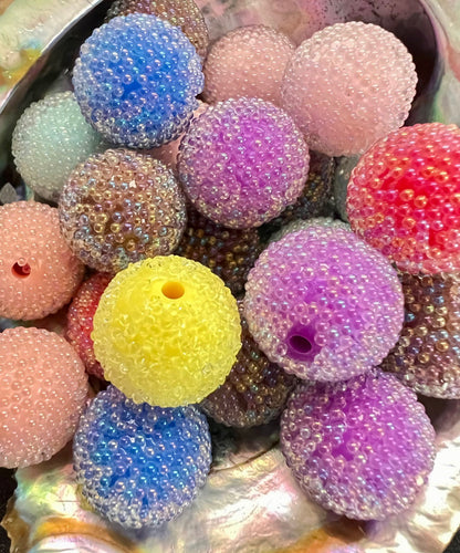R25- (10PCS) 20mm Mixed Color Bubblegum Acrylic Beads Coated with Mini Clear AB Bubble Beads for DIY
