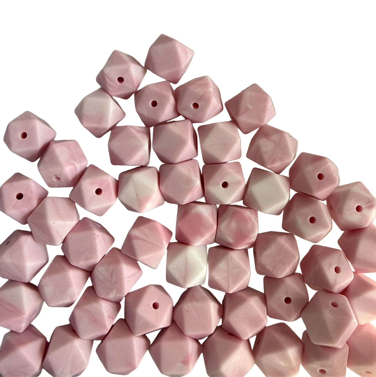 SILB33- (10PCS) 18mm Hexagon PINK/WHITE SWIRL Color SILICONE beads for DIY