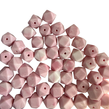 SILB33- (10PCS) 18mm Hexagon PINK/WHITE SWIRL Color SILICONE beads for DIY