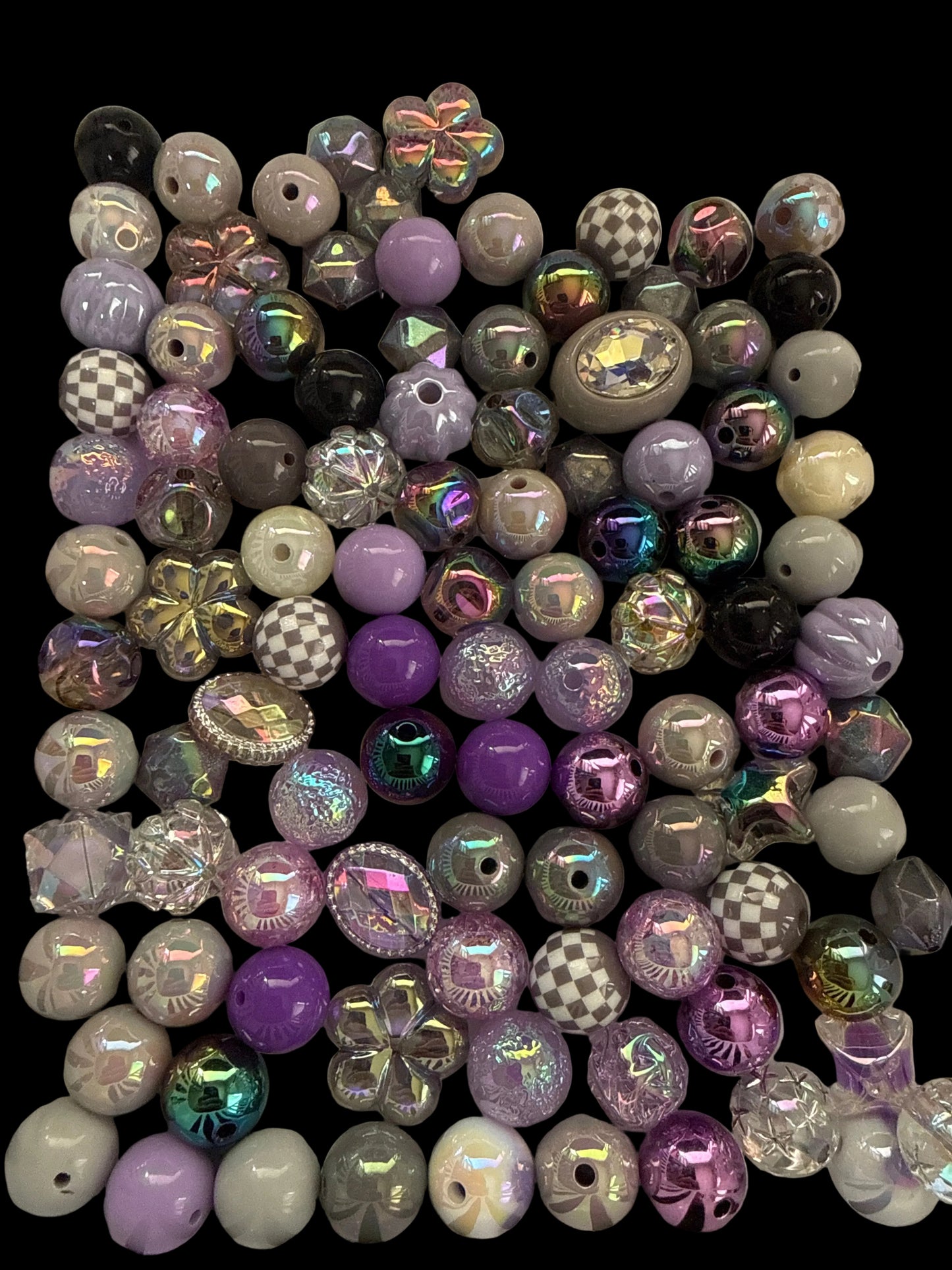 BM4- 221gm of MIXED Purples/Gray/Silver Colors Acrylic Beads For DIY