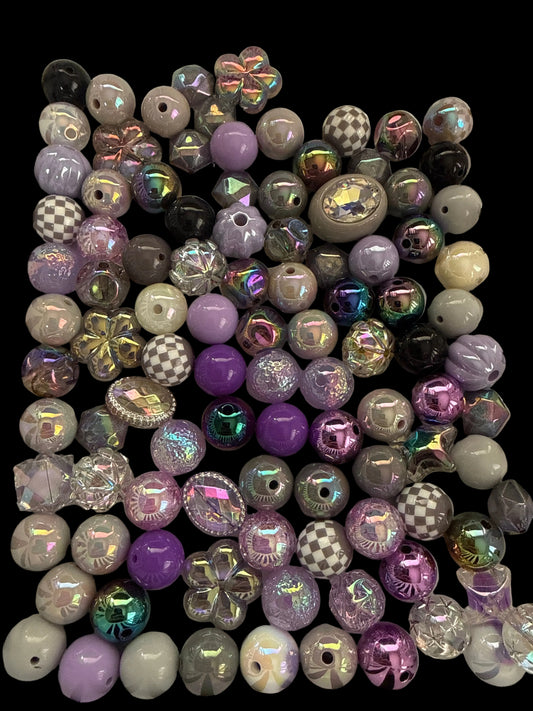 BM4- 221gm of MIXED Purples/Gray/Silver Colors Acrylic Beads For DIY